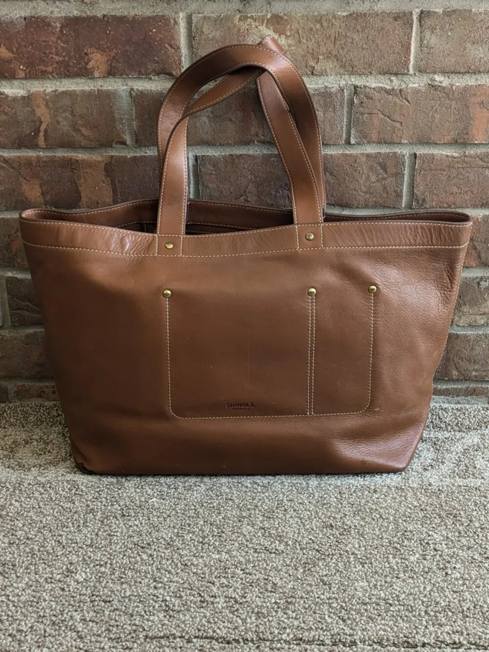 SHINOLA The Pocket East West Tote Leather Tan Cognac Brown Shoulder Bag Purse